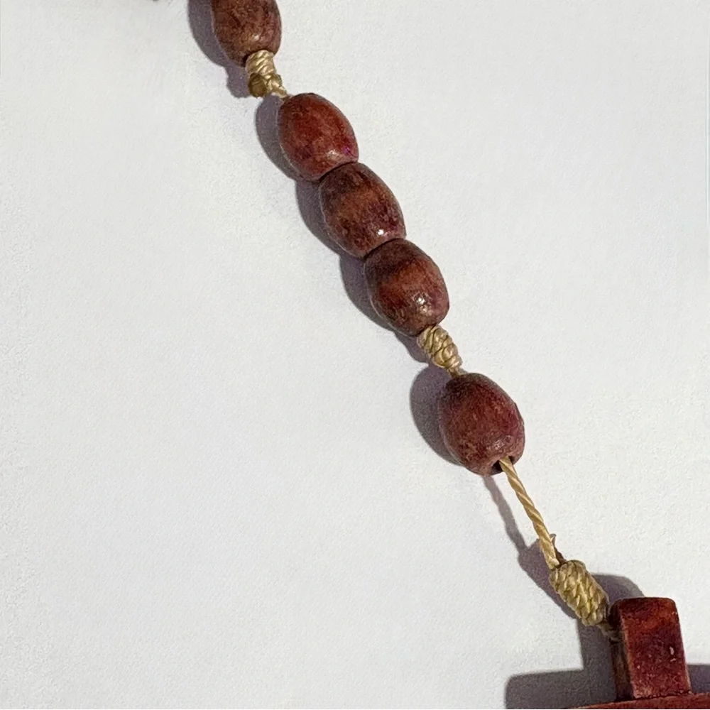 Wood Rosary Prayer Beads Handmade Necklace Catholic Crucifix Religious